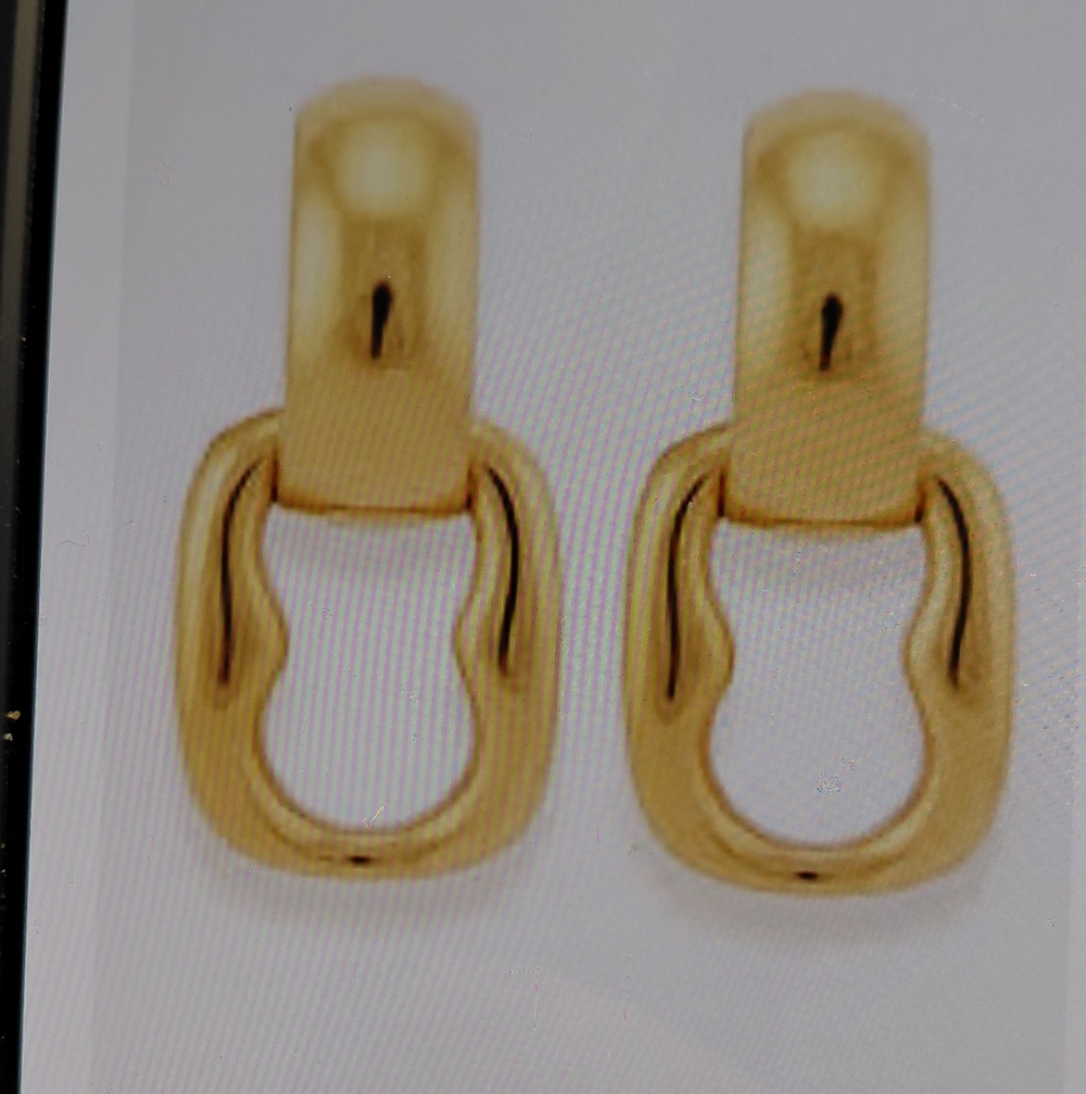 Gucci Vintage Gold Square Link Dangle Clip On Door Knocker Syle Earrings VGC